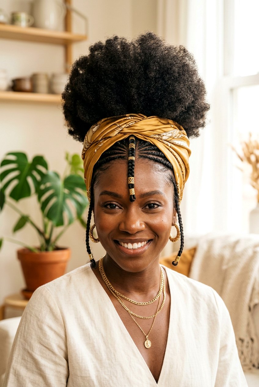 Fulani Braids High Afro Puff - 20 afro puff ponytail with braids - 20 afro puff ponytail with braids