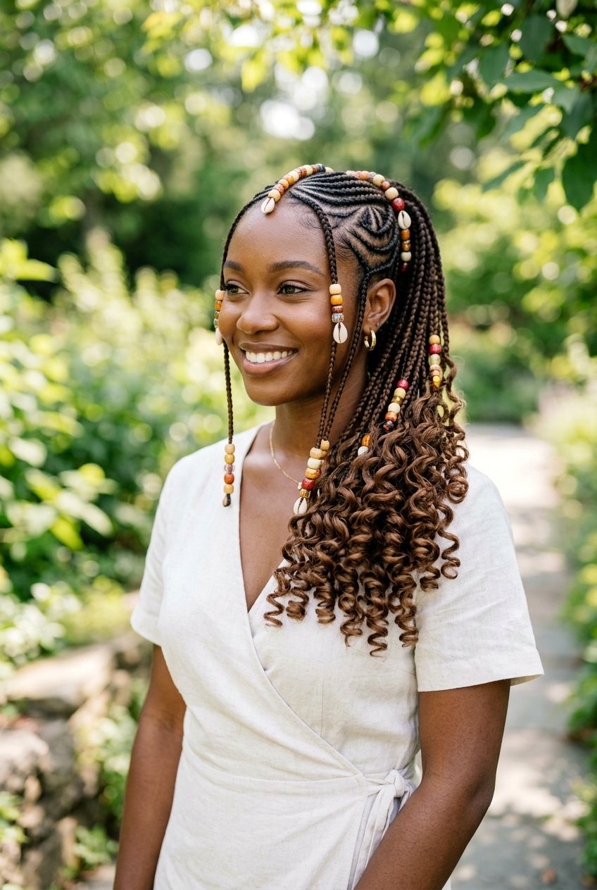 Fulani Braids Side Ponytail With Curls - 20 braided ponytail with curls - 20 braided ponytail with curls