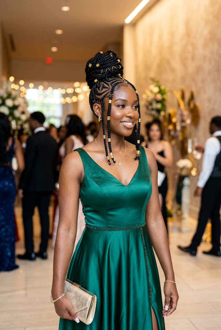 Fulani Braids Updo - 20 black women prom hairstyle ideas - 20 black women prom hairstyle ideas