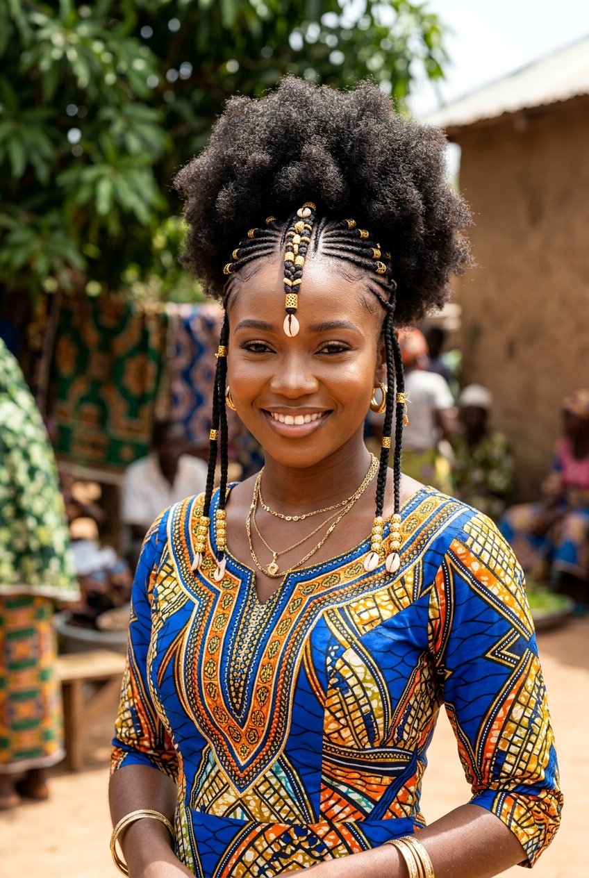 Fulani Braids With Afro Puff - 20 afro puff with braids in front - 20 afro puff with braids in front