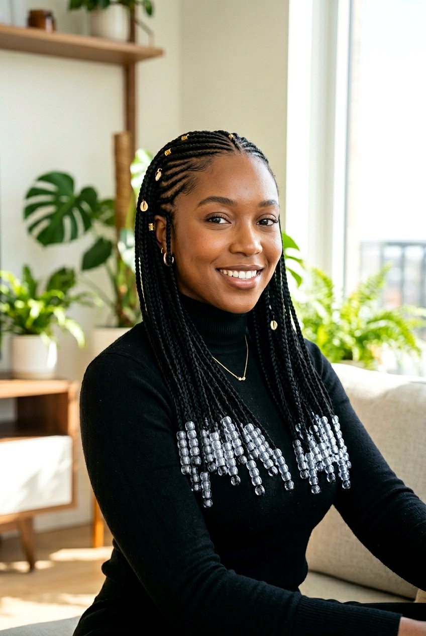 Fulani Braids With Clear Beads - 20 fulani braids with beads - 20 fulani braids with beads