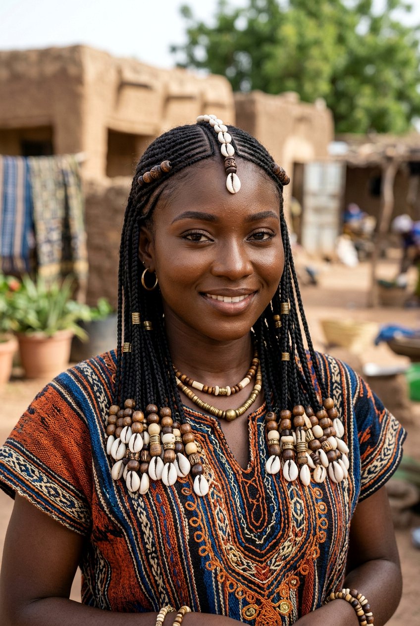Fulani Braids With Cowrie Shells - 20 fulani braids with beads - 20 fulani braids with beads