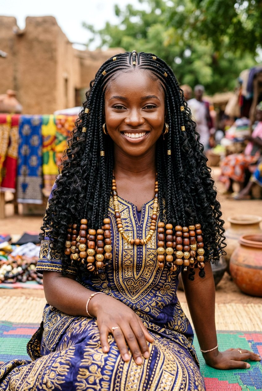 Fulani Braids With Curly Ends And Beads - 20 fulani braids with curly ends - 20 fulani braids with curly ends