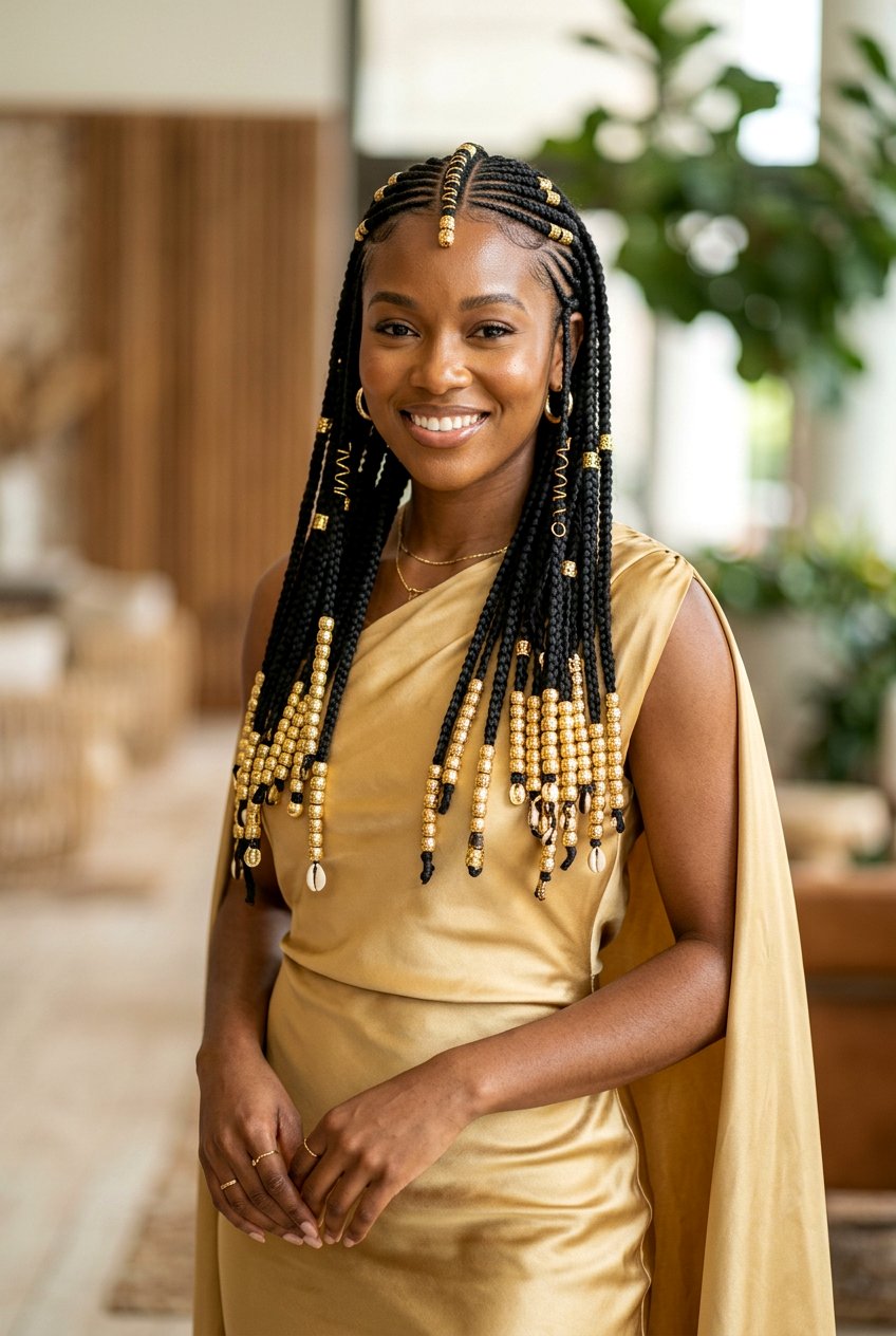 Fulani Braids With Gold Beads - 20 fulani braids with beads - 20 fulani braids with beads