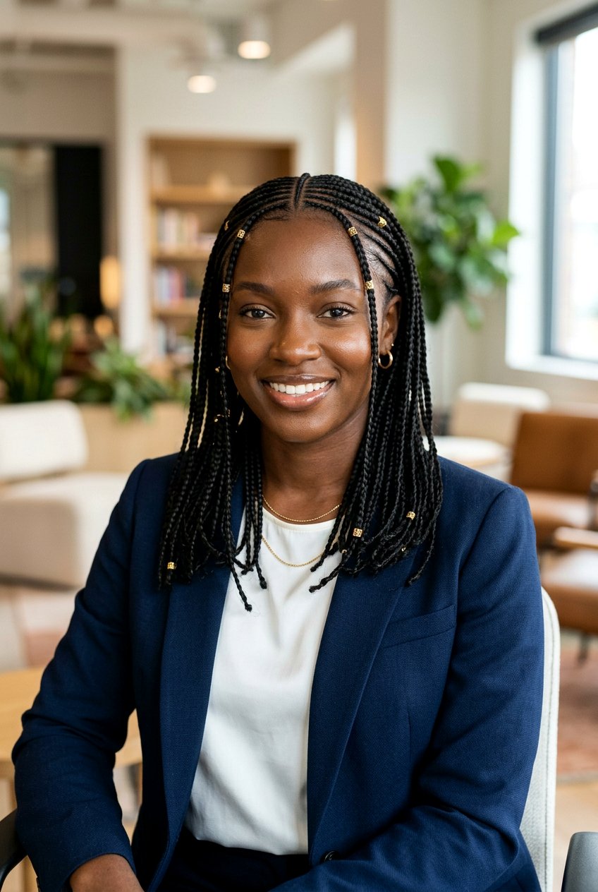 Fulani Braids With a Center Part - 20 office friendly braided hairstyles for black women - 20 office friendly braided hairstyles for black women