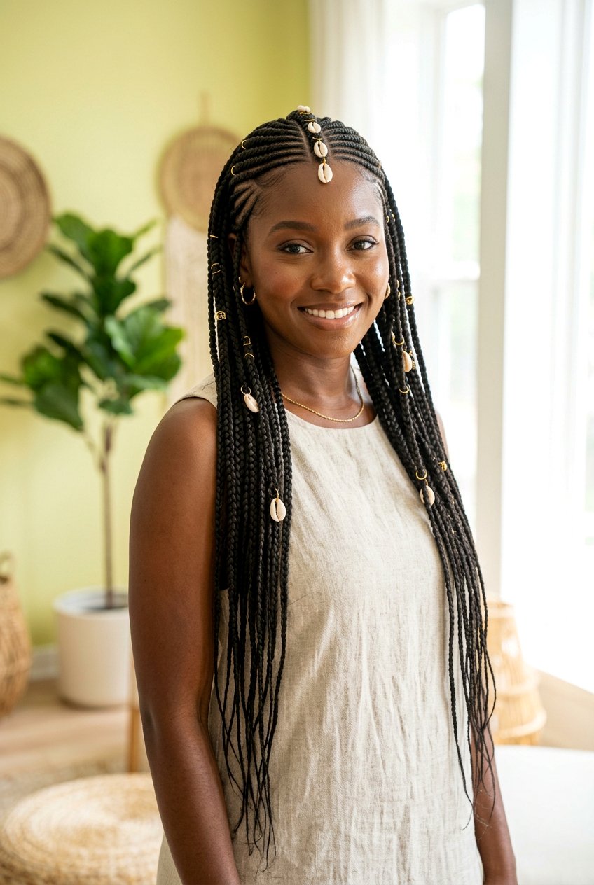 Fulani Braids with Long Feed In Cornrows - 20 protective styles for long natural hair - 20 protective styles for long natural hair