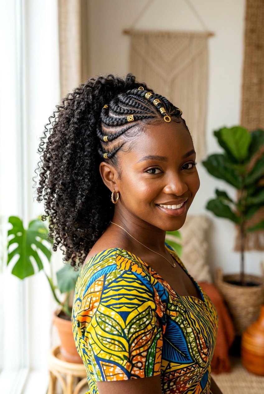 Fulani Cornrows With Curly Ponytail - 20 cornrows with curly ponytail - 20 cornrows with curly ponytail