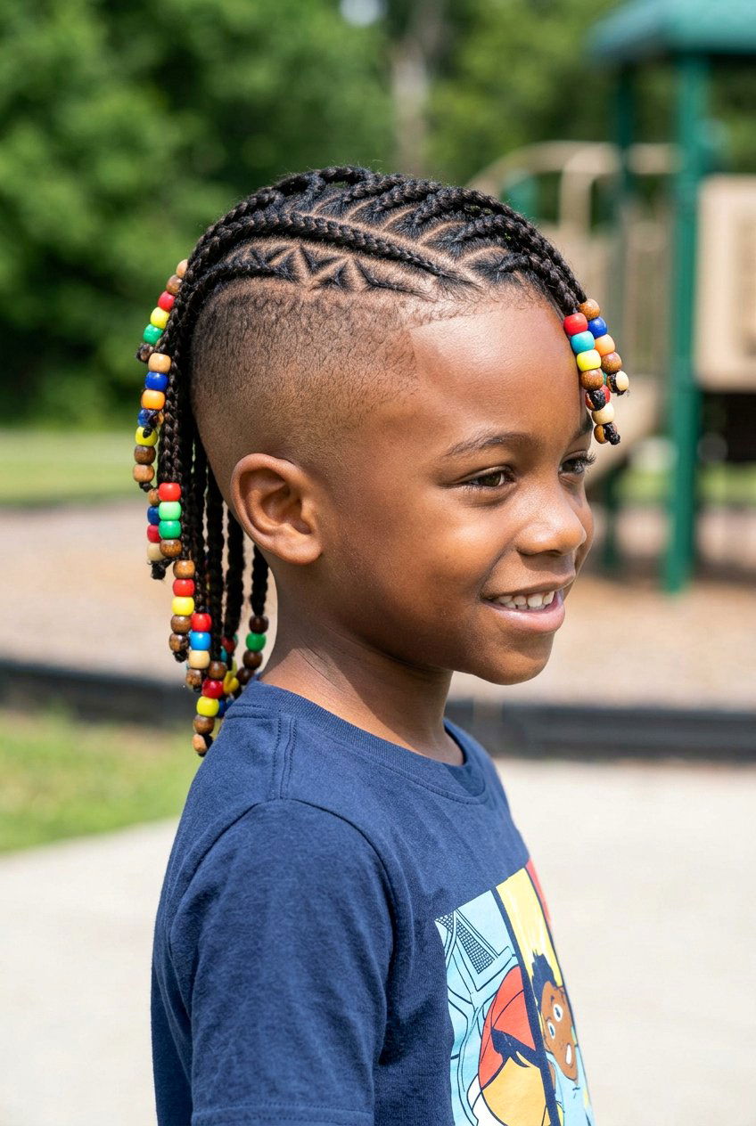 Fulani Inspired Cornrows with Beads and Center Part - 20 little boys braids with beads - 20 little boys braids with beads