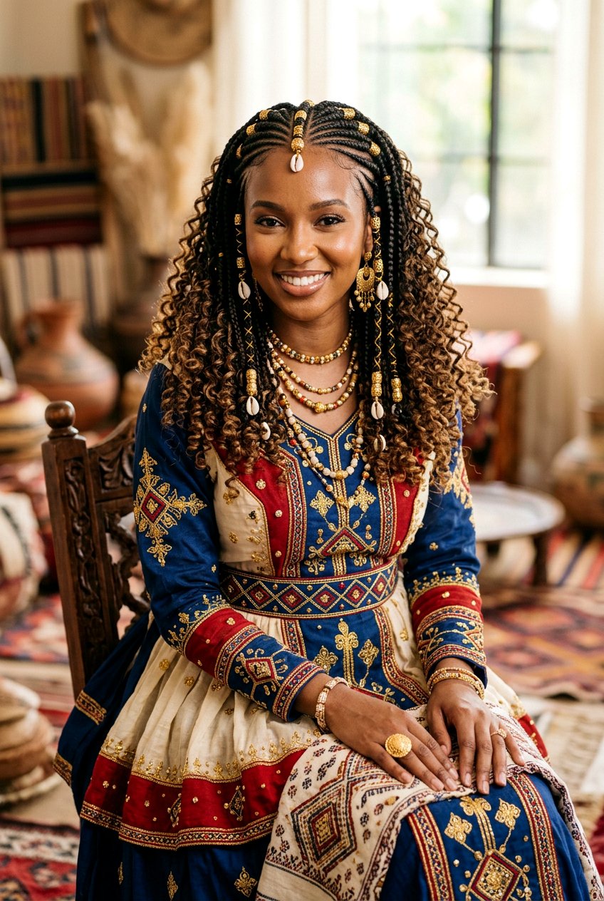 Fulani Inspired Knotless Braids With Curly Ends - 20 knotless braids with curly ends for women - 20 knotless braids with curly ends for women