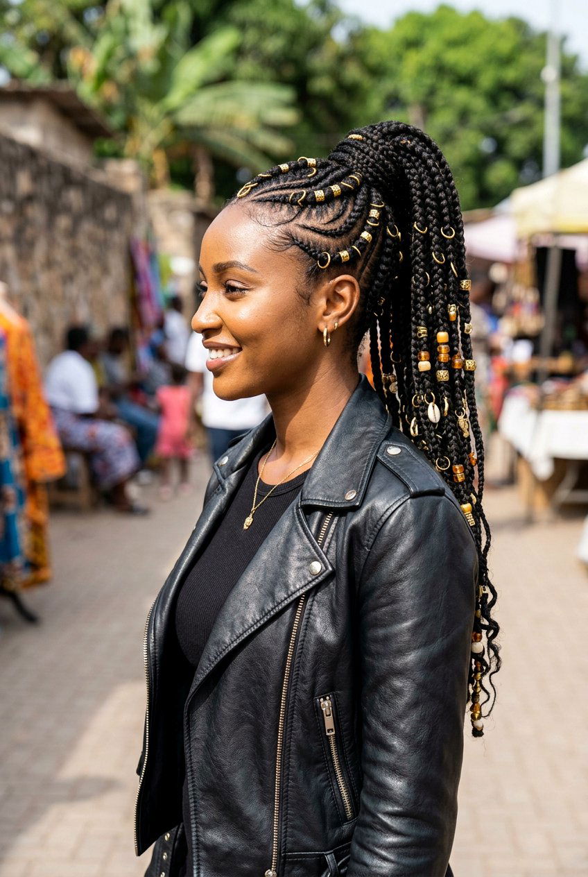 Fulani Ponytail With Rings - 20 fulani ponytail braids - 20 fulani ponytail braids