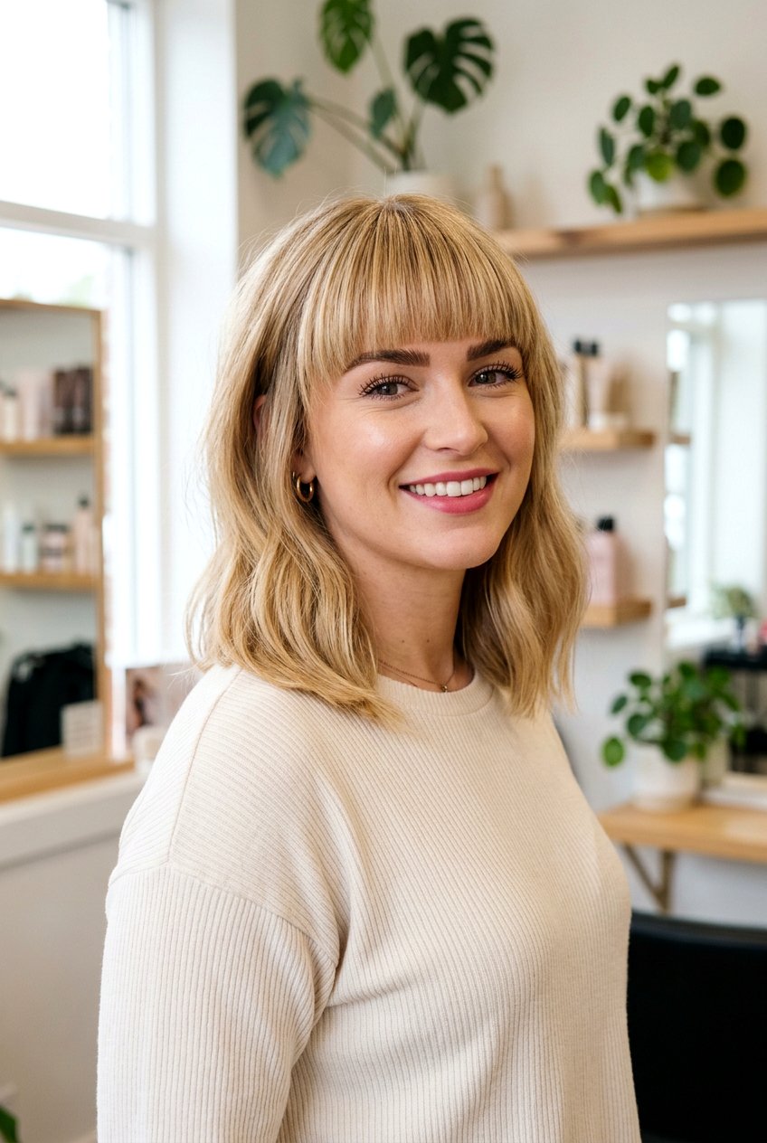 Full Fringe Lob - 20 hairstyles for receding hairline women - 20 hairstyles for receding hairline women