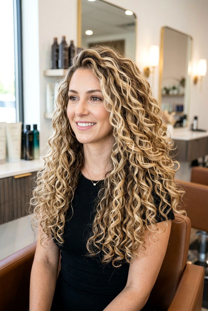 Full Head Blonde Highlights on Long Curly Hair - 20 blonde highlights for curly hair - 20 blonde highlights for curly hair
