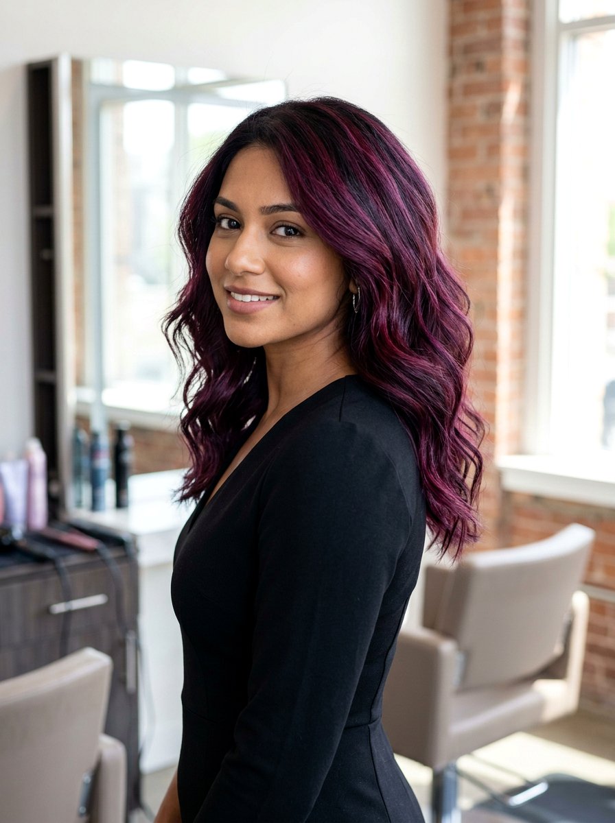 Full Head Plum Burgundy Highlights - 20 plum burgundy highlights on dark hair - 20 plum burgundy highlights on dark hair