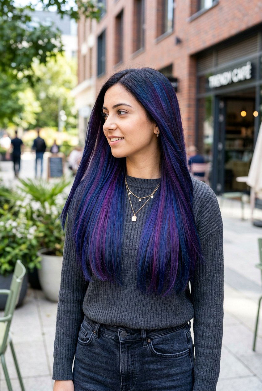 Galaxy Hair Balayage on Dark Hair - 20 galaxy hair color ideas - 20 galaxy hair color ideas