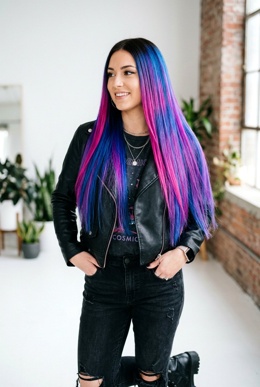 Galaxy Vivid Color With Dark Roots - 20 galaxy hair color ideas - 20 galaxy hair color ideas