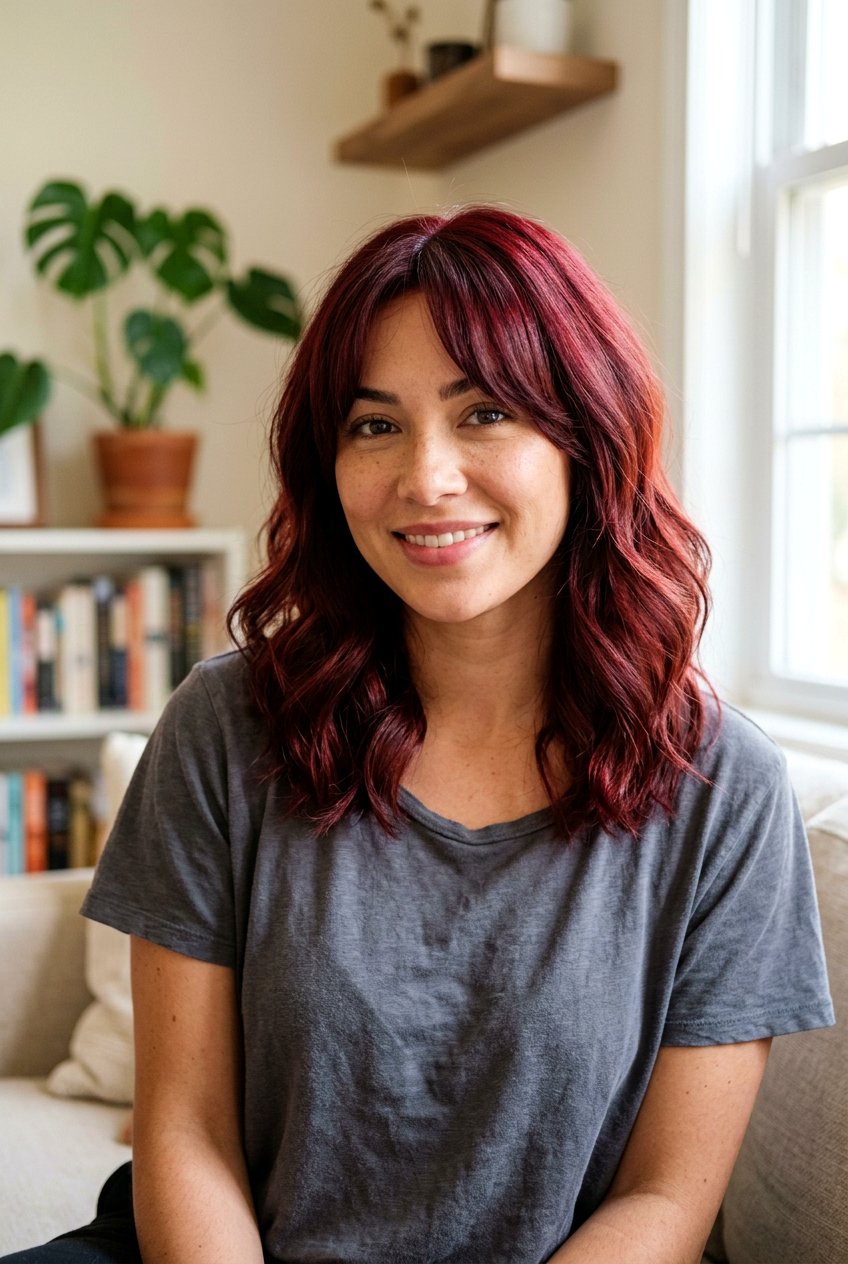 Garnet Red Hair With Curtain Bangs - 20 garnet red hair color - 20 garnet red hair color