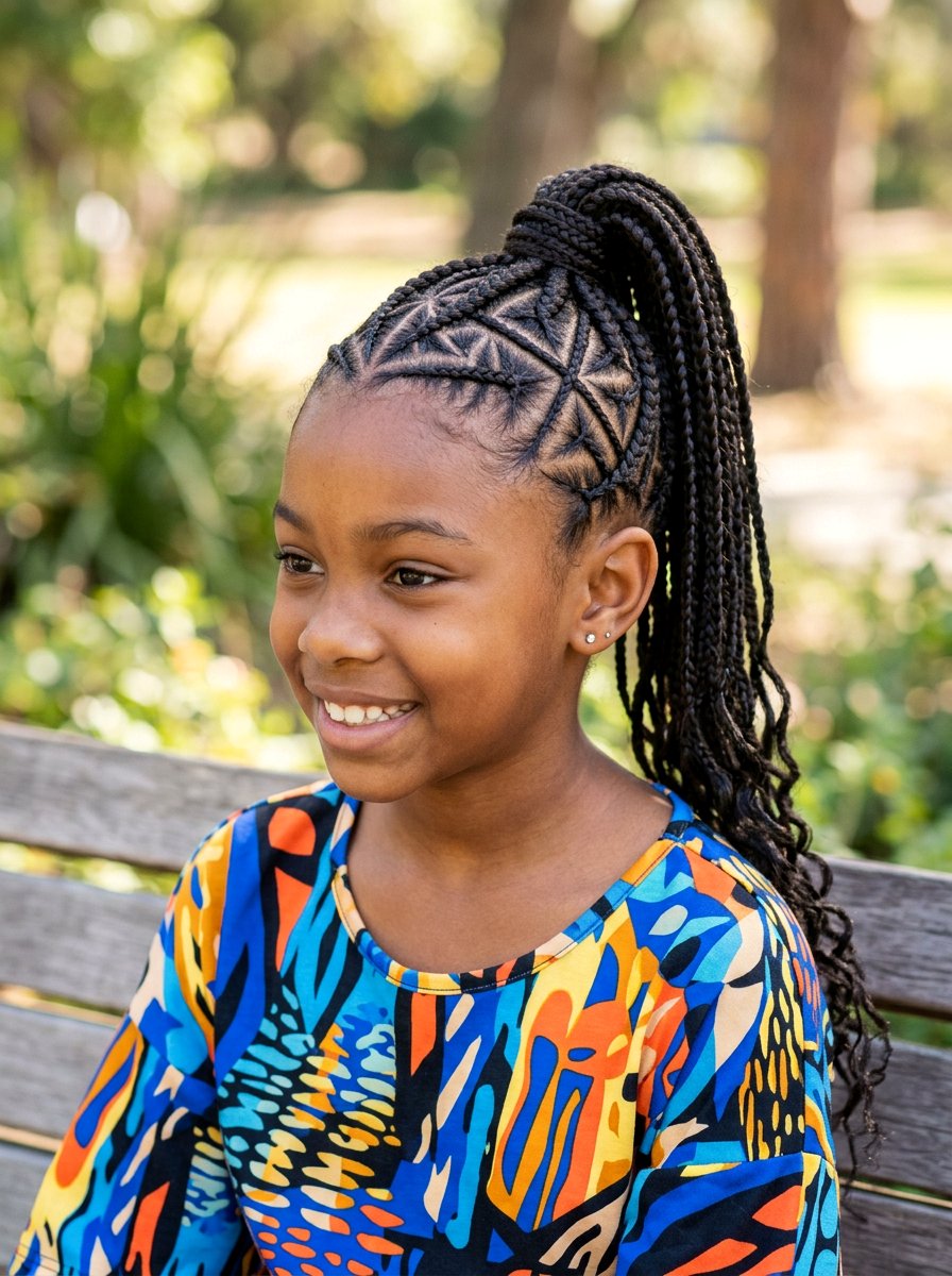 Geometric Cornrow Ponytail - 20 kids cornrow ponytail styles - 20 kids cornrow ponytail styles