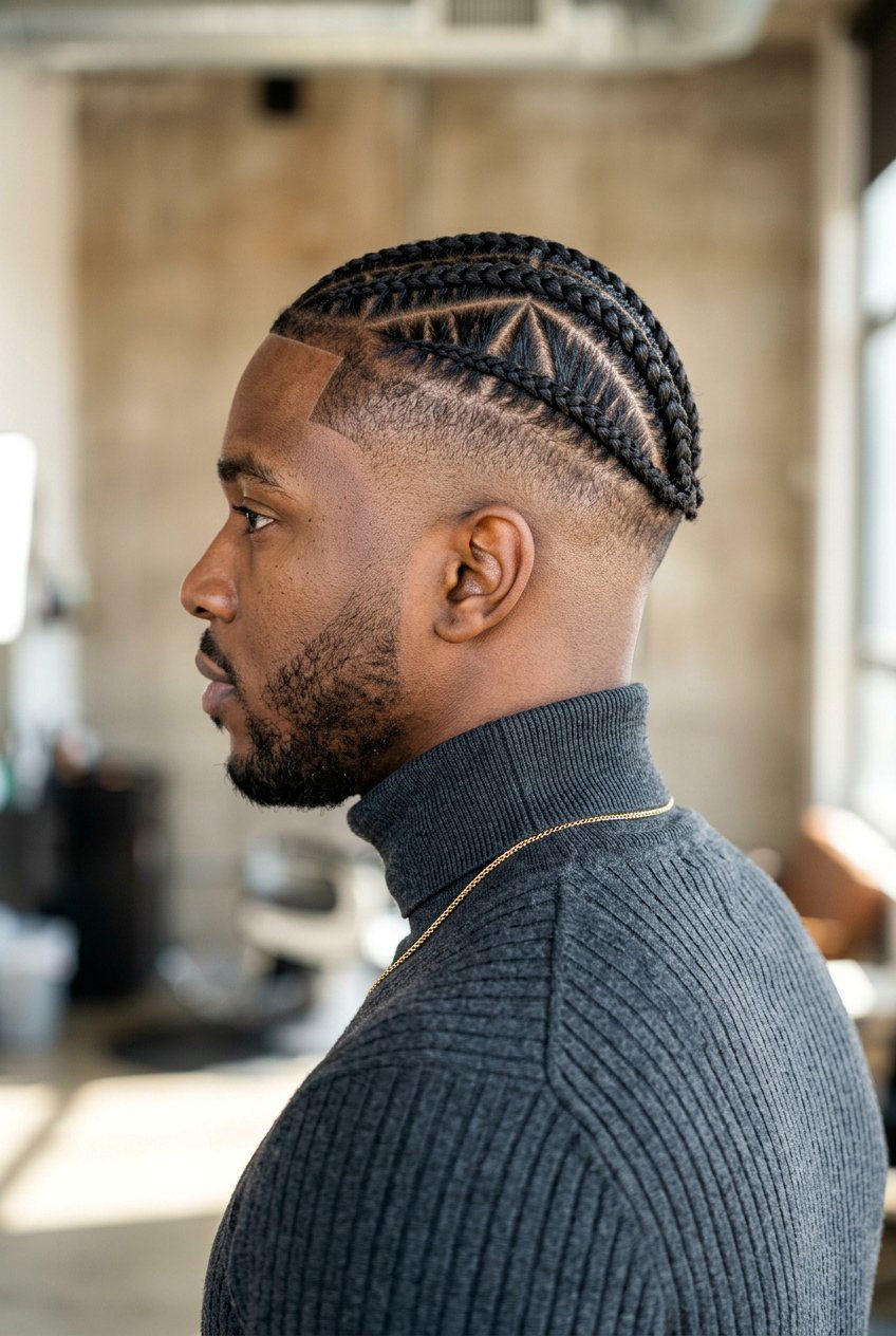 Geometric Parting Cornrows With Skin Taper - 20 cornrows with taper for men - 20 cornrows with taper for men