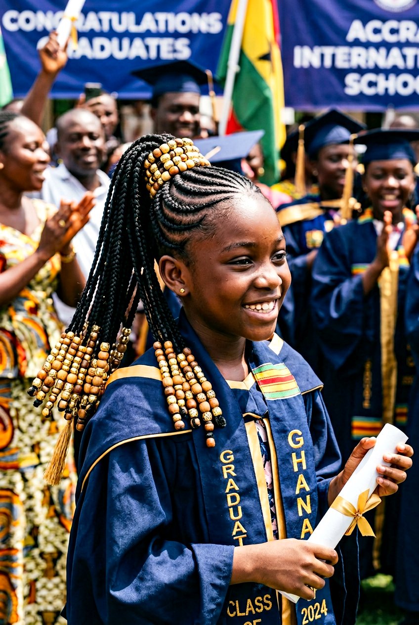 Ghana Braid High Ponytail with Beads - 20 graduation braid ponytail for black girls - 20 graduation braid ponytail for black girls