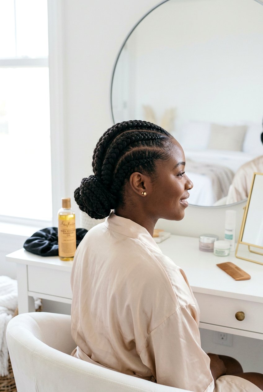 Ghana Braids Tucked into Protective Bun - 20 braided protective styles for sleep - 20 braided protective styles for sleep