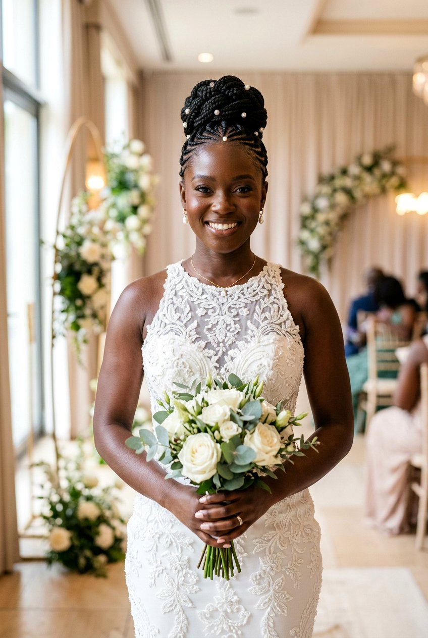 Ghana Braids Updo - 20 bridal braid styles for black women - 20 bridal braid styles for black women