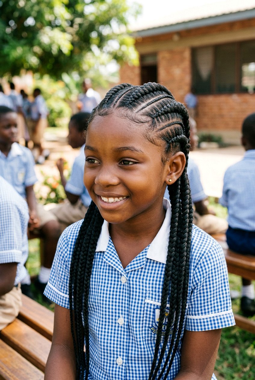 Ghana Braids with Thick Feed In Cornrow Rows - 20 school cornrow styles for black girls - 20 school cornrow styles for black girls