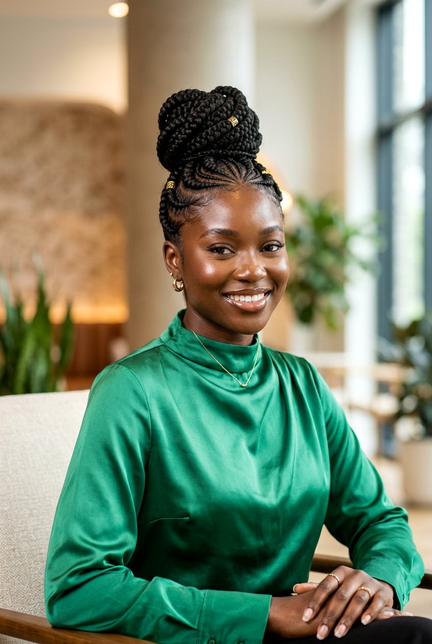 Ghana Braids with Updo - 20 humid weather protective styles for black women - 20 humid weather protective styles for black women