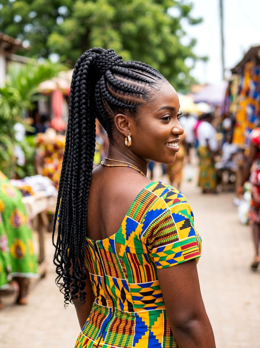 Ghana Stitch Braid Ponytail - 20 stitch braid ponytail hairstyle - 20 stitch braid ponytail hairstyle