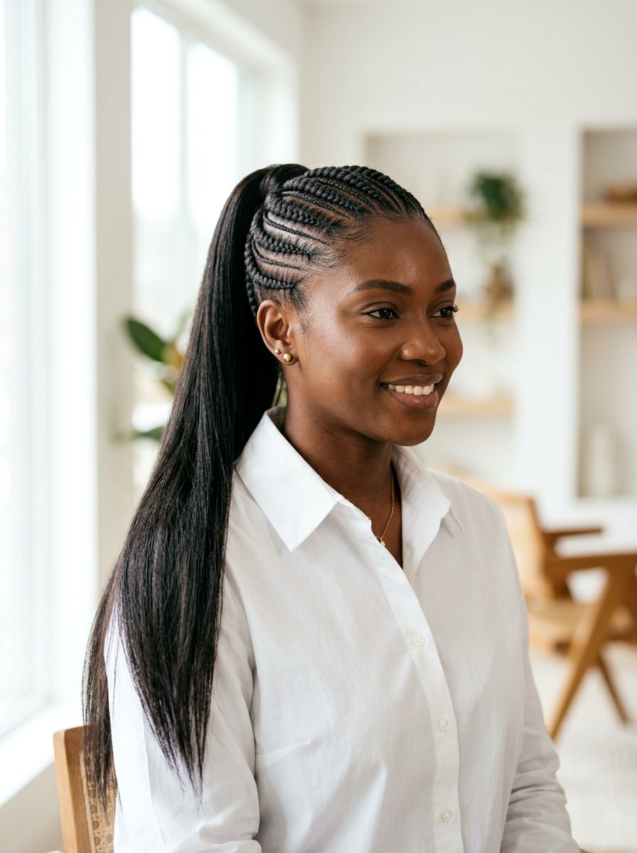 Ghana Weaving Straight Back Ponytail - 20 straight back cornrows with ponytail - 20 straight back cornrows with ponytail