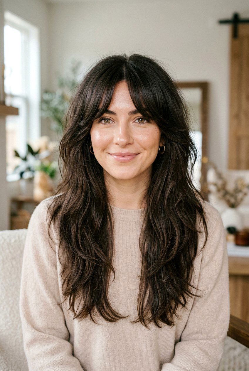 Ghost Layers With Long Curtain Bangs For Thick Hair - 20 ghost layers for long thick hair - 20 ghost layers for long thick hair