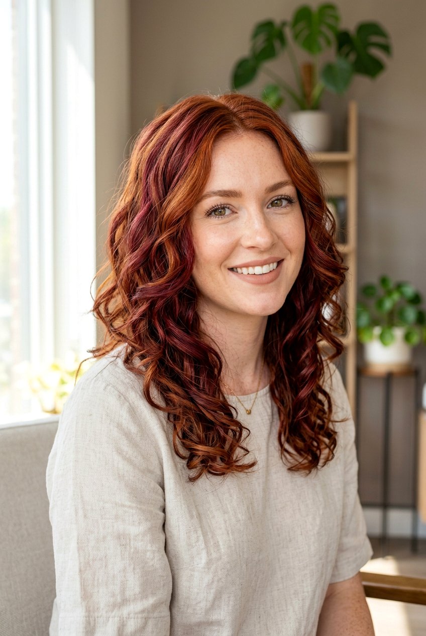 Ginger Hair With Crimson Lowlights - 20 fire hair color ideas - 20 fire hair color ideas