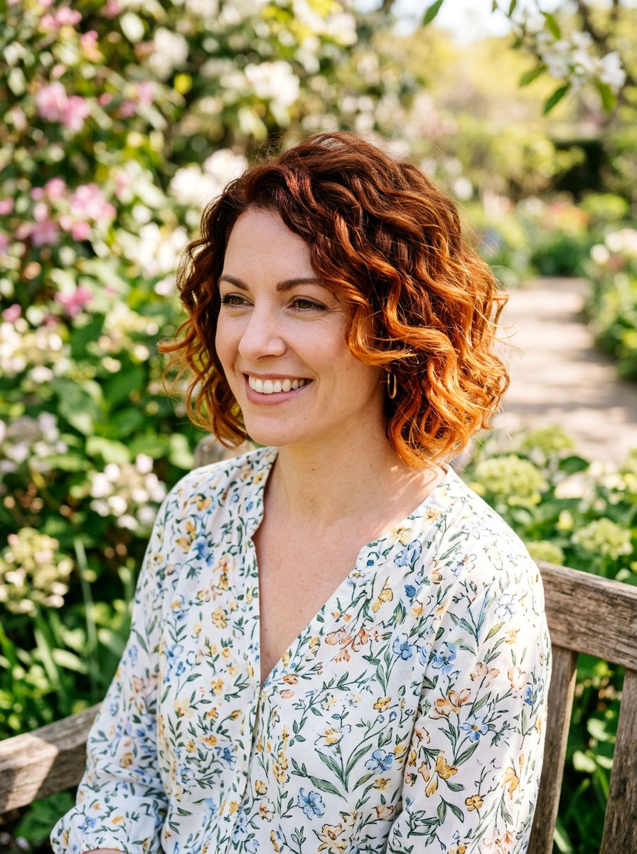 Ginger Red Balayage Chin Length Curly Bob - 20 red balayage for curly bob - 20 red balayage for curly bob