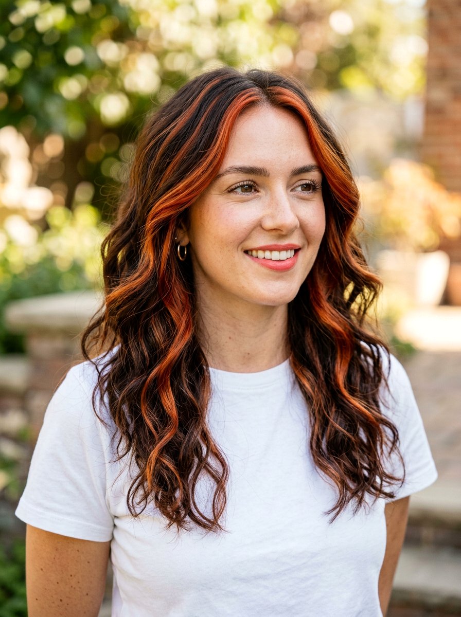 Ginger Red Highlights On Dark Brown Hair - 20 dimensional red for dark brunette hair - 20 dimensional red for dark brunette hair