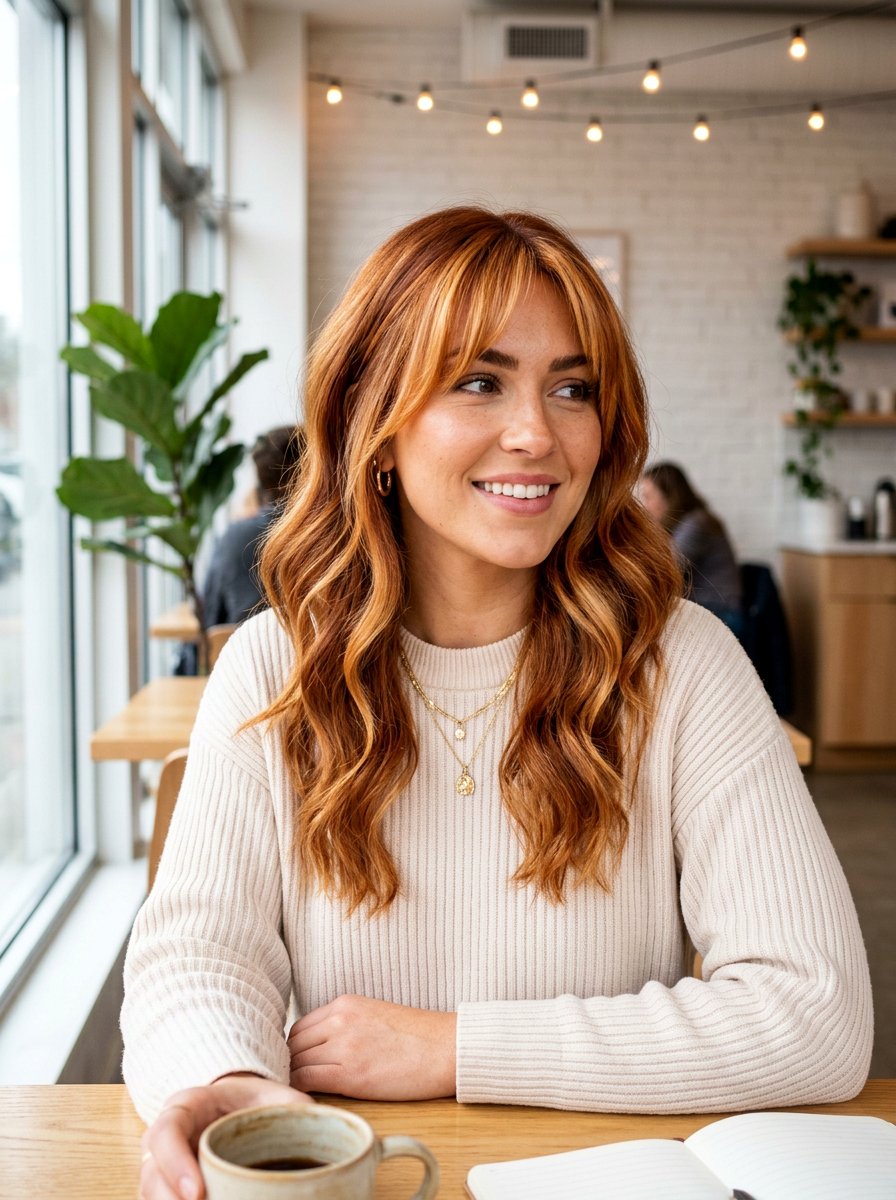 Ginger Spice Balayage With Curtain Bangs - 20 ginger spice balayage on brunette hair - 20 ginger spice balayage on brunette hair