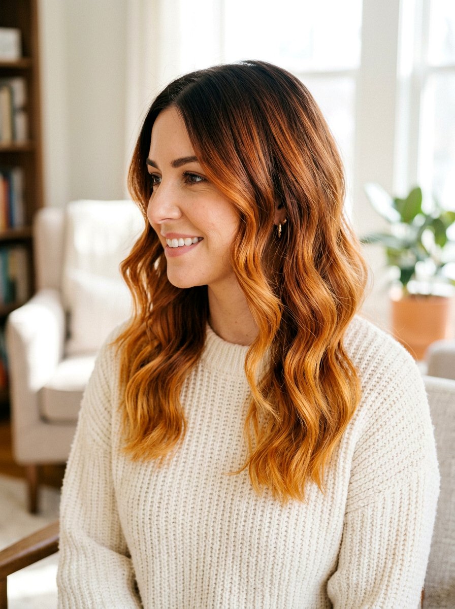 Ginger Spice Balayage With Dark Roots - 20 ginger spice balayage on brunette hair - 20 ginger spice balayage on brunette hair