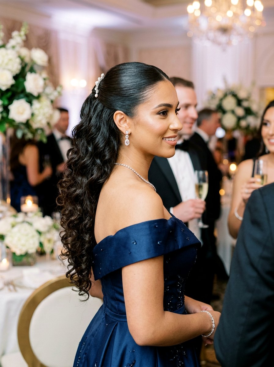 Glam Half Up Half Down Curls For Black Tie Wedding - 20 wedding guest half up half down curls - 20 wedding guest half up half down curls