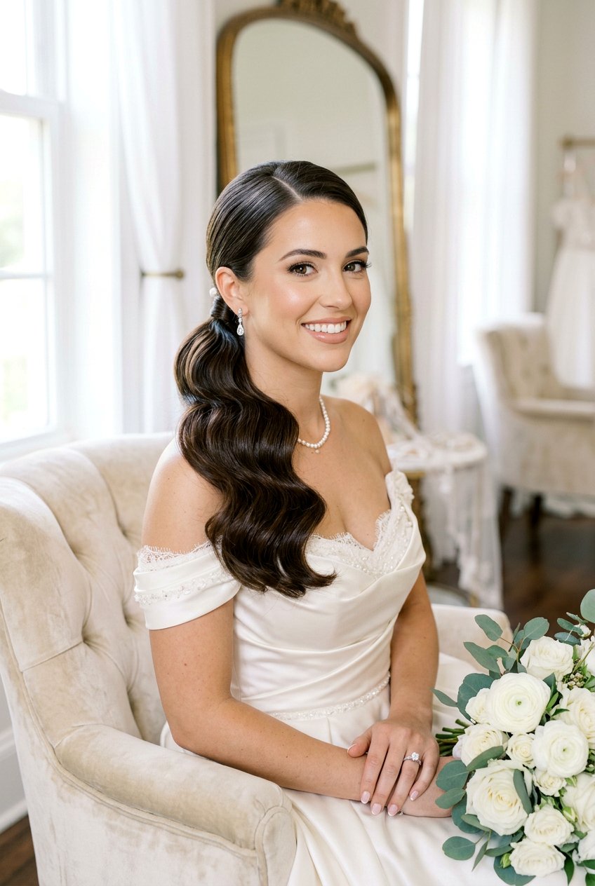 Glamorous Hollywood Wave Ponytail - 20 modern bridal ponytail with curls - 20 modern bridal ponytail with curls