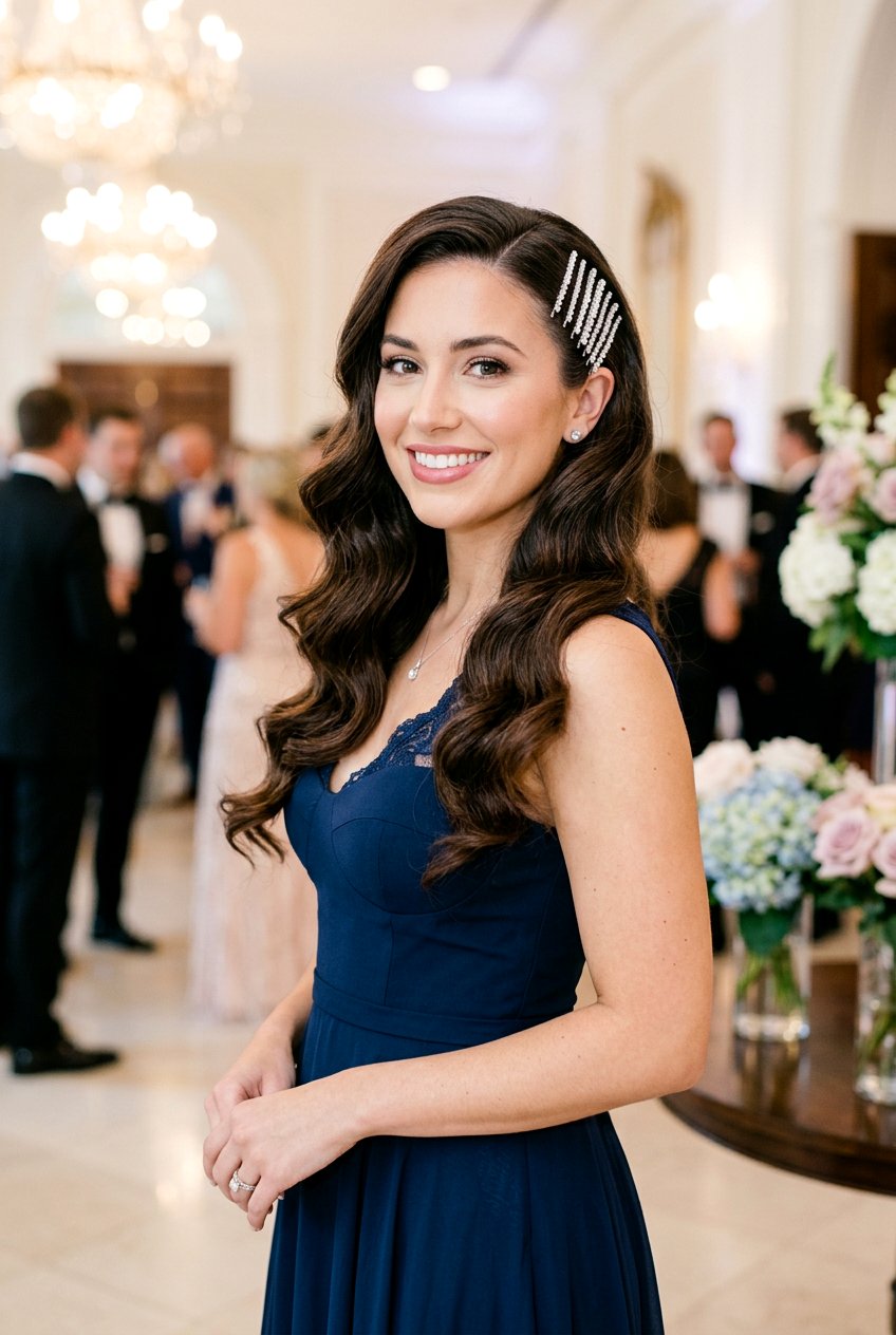 Glamorous Side Swept Waves With Pins - 20 prom hairstyle with side swept waves - 20 prom hairstyle with side swept waves