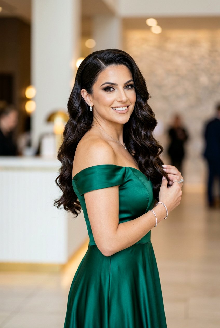 Glamour Waves With Side Part - 20 side swept curls for wedding guest - 20 side swept curls for wedding guest