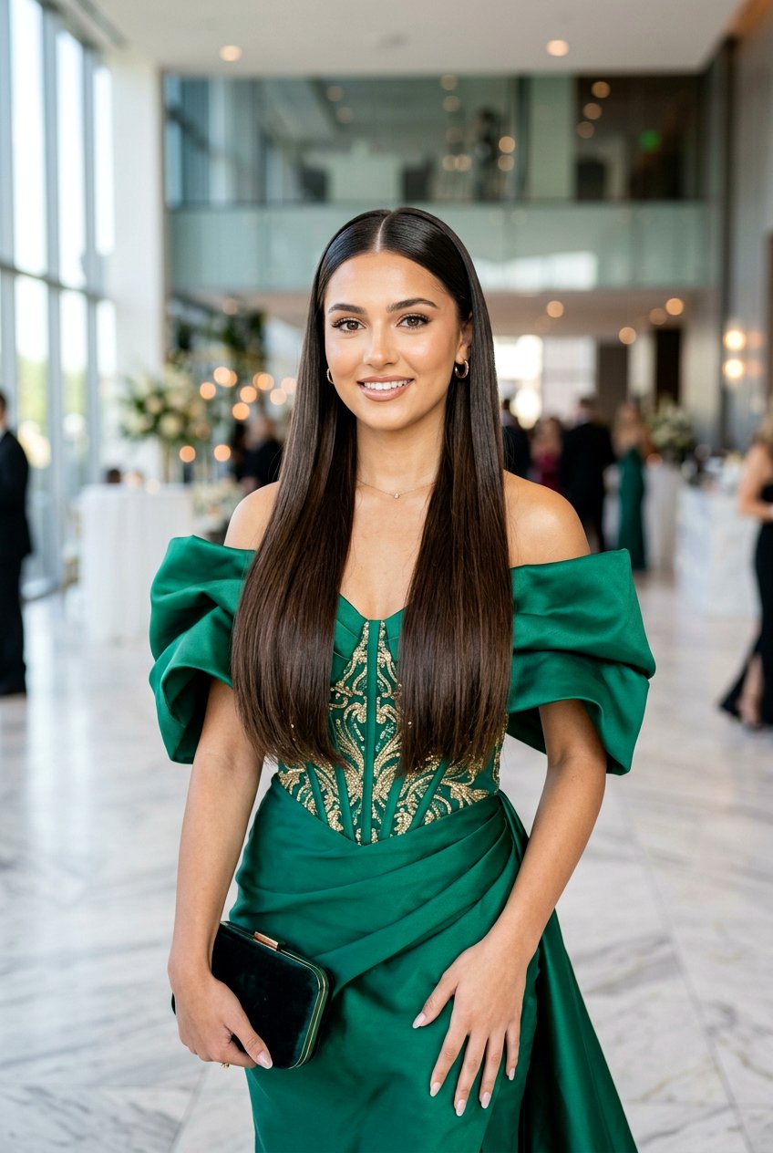 Glass Hair Middle Part - 20 prom hairstyle for long thick straight hair - 20 prom hairstyle for long thick straight hair