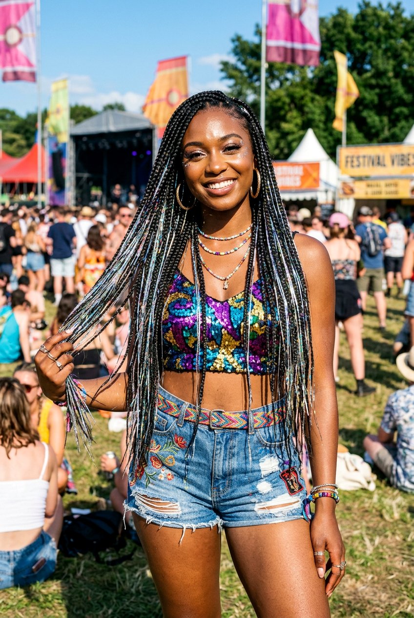 Glitter Box Braids With Tinsel - 20 glitter braid hairstyles - 20 glitter braid hairstyles