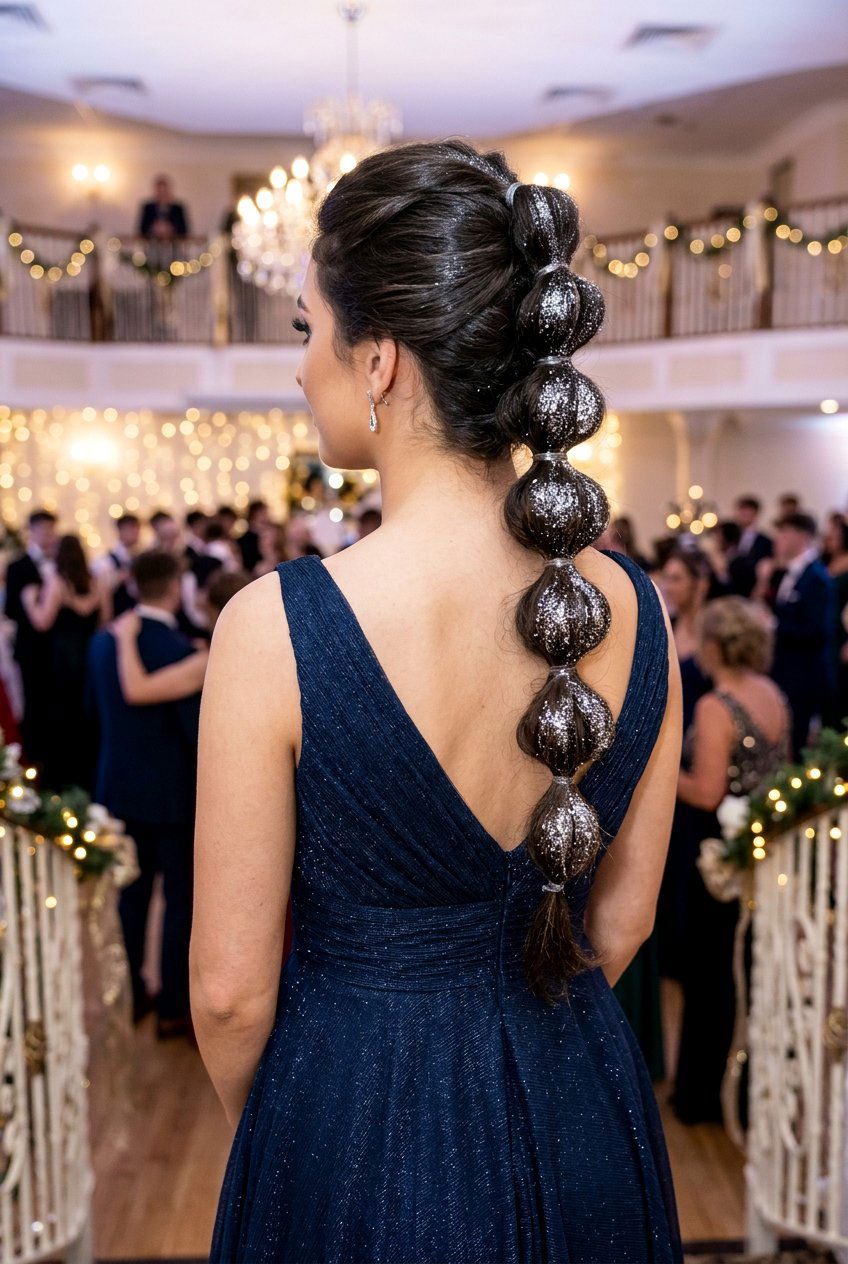 Glitter Bubble Braid - 20 prom hairstyle with bubble braid - 20 prom hairstyle with bubble braid