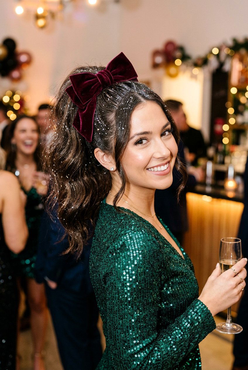 Glitter Ponytail With Bow Accessory - 20 birthday hairstyle with glitter ponytail - 20 birthday hairstyle with glitter ponytail