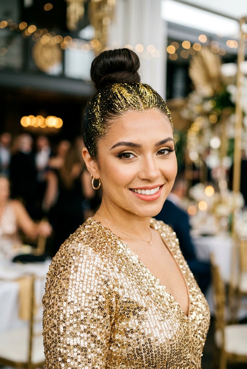 Glitter Root Bun - 20 concert bun hairstyles - 20 concert bun hairstyles