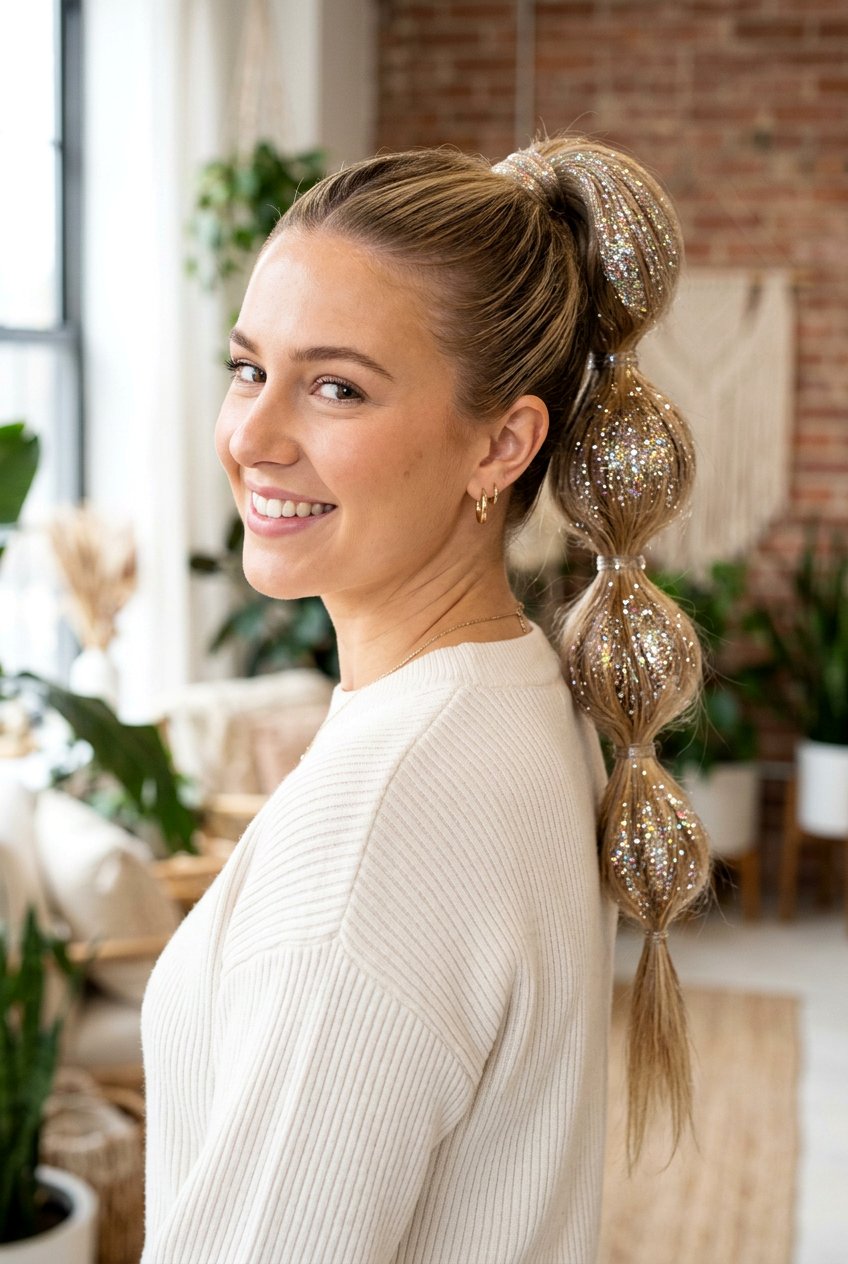 Glitter bubble ponytail - 20 bubble ponytail hairstyles - 20 bubble ponytail hairstyles