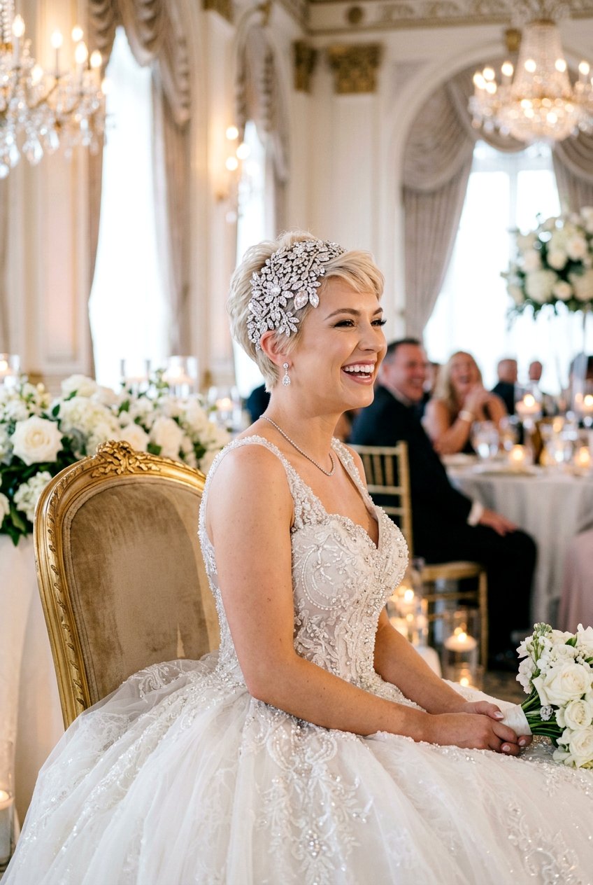 Glitzy Headpiece Pixie Hair - 20 bridal hairstyle for short pixie hair - 20 bridal hairstyle for short pixie hair