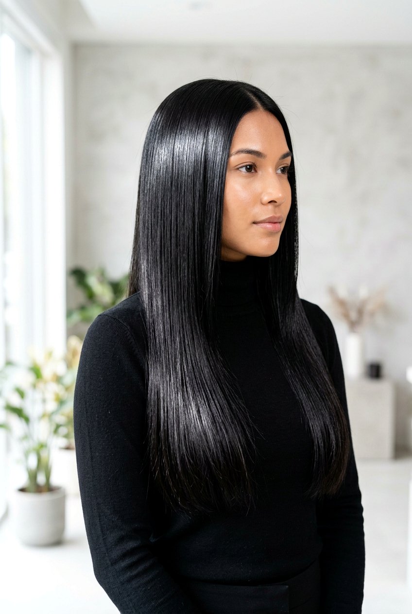 Glossy Black Hair Color With Shine Treatment - 20 black hair color ideas - 20 black hair color ideas