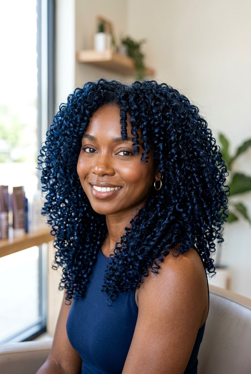 Glossy Blue Black Curls - 20 blue black hair color - 20 blue black hair color