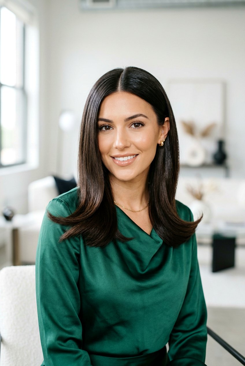 Glossy Center Part Flip - 20 90s flip haircut for medium hair - 20 90s flip haircut for medium hair