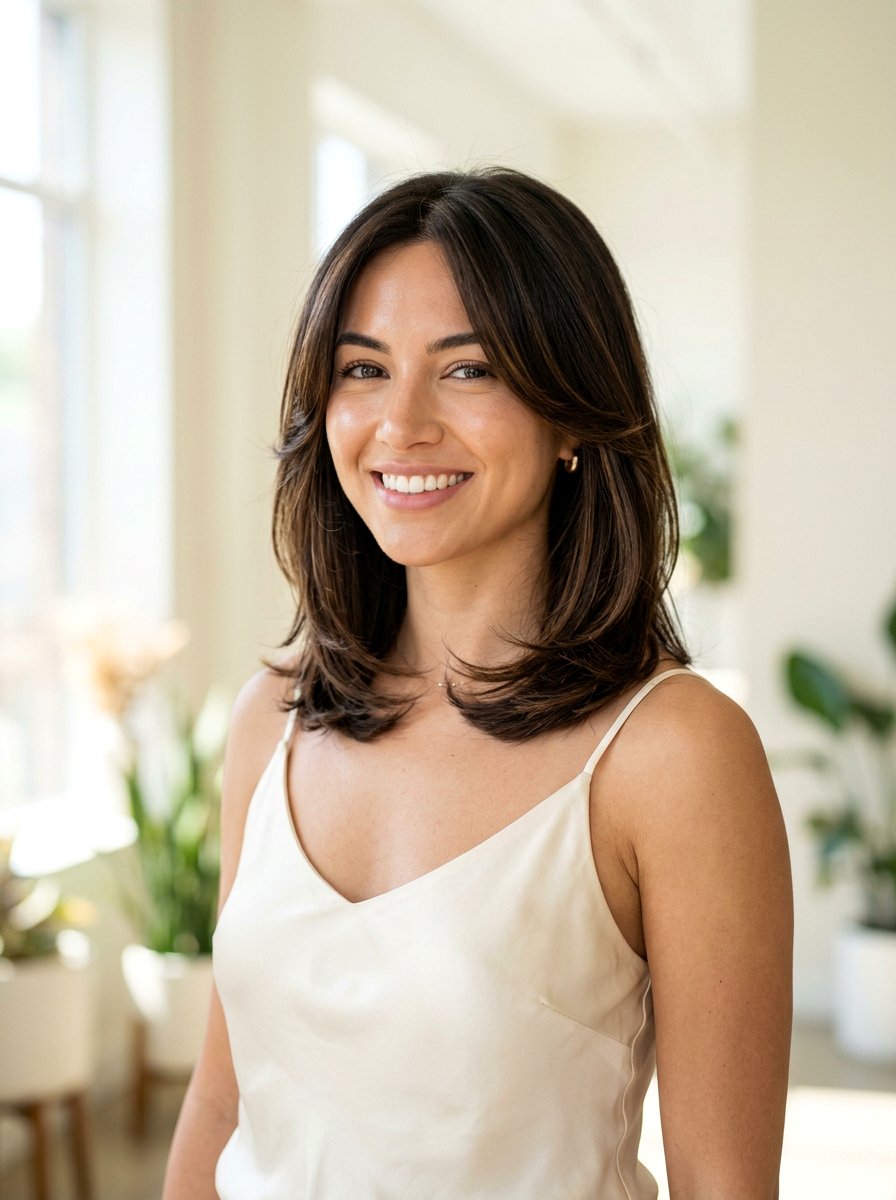 Glossy Layered Lob With Face Framing - 20 glossy layered shoulder length haircut - 20 glossy layered shoulder length haircut